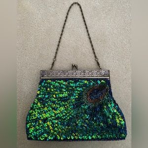 Peacock sequins clutch